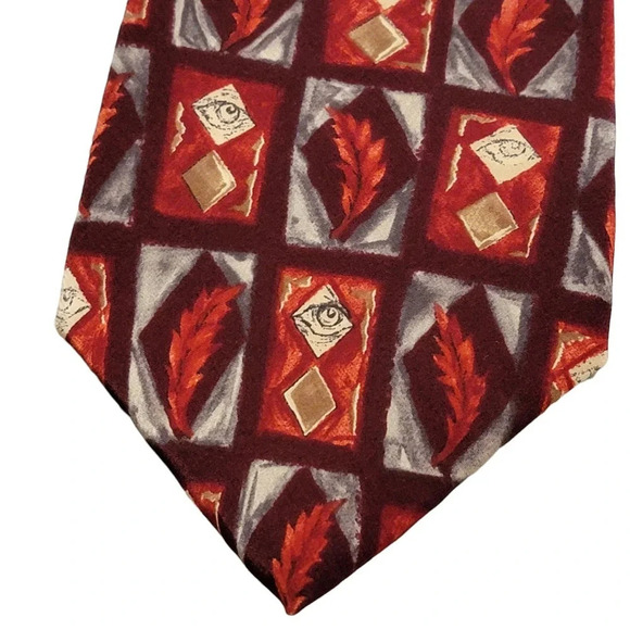 J. GARCIA Men's 100% Silk Tie Landscape with Eye Collection Ten Red Feathers - Picture 4 of 8